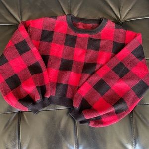 Girls Crop Plaid Sweater